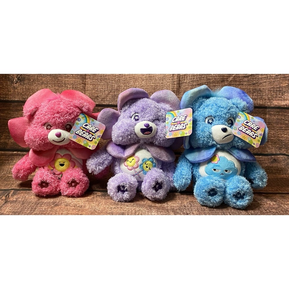 2026 Care Bears Spring/Easter 10" CHEER, GRUMPY,SHARE Plush Flower Bear Lot of 3